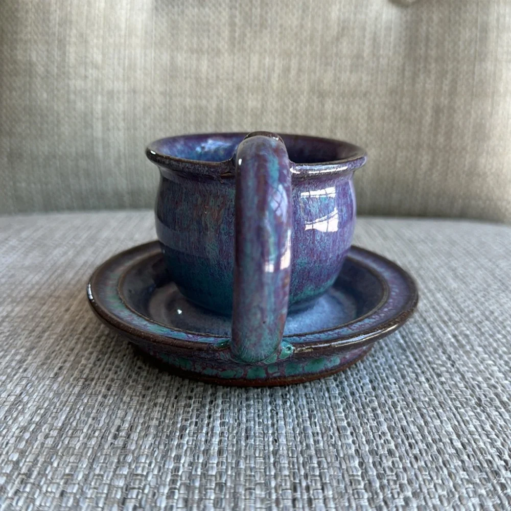 Pigeon Forge Pottery Lavender & Turquoise Candle Holder Signed by Cliff Losee